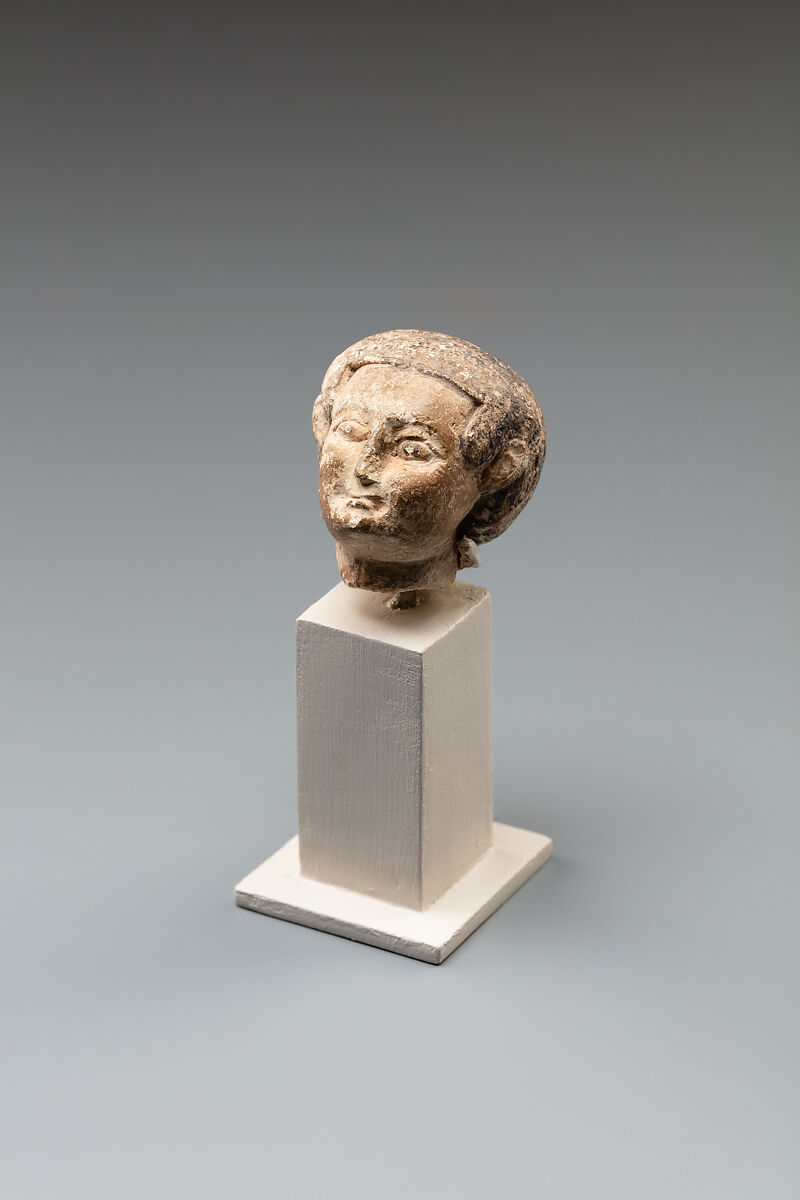 Head of a Male Figure, Limestone, paint