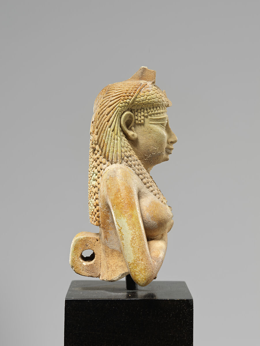 Upper part of a figure of Isis nursing Horus, Faience