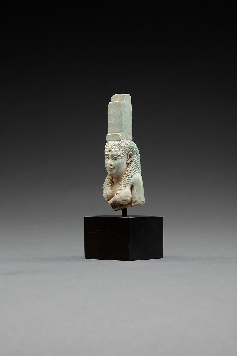 Upper part of a figure of Isis nursing Horus, Faience
