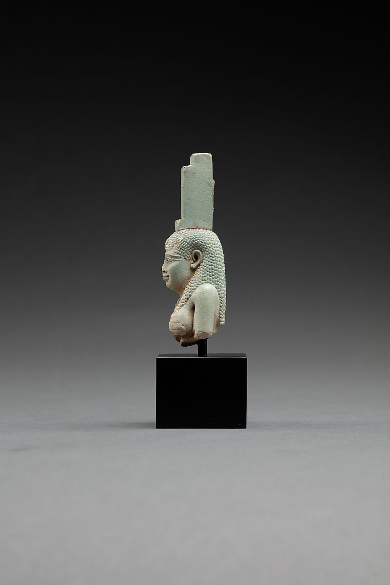 Upper part of a figure of Isis nursing Horus, Faience