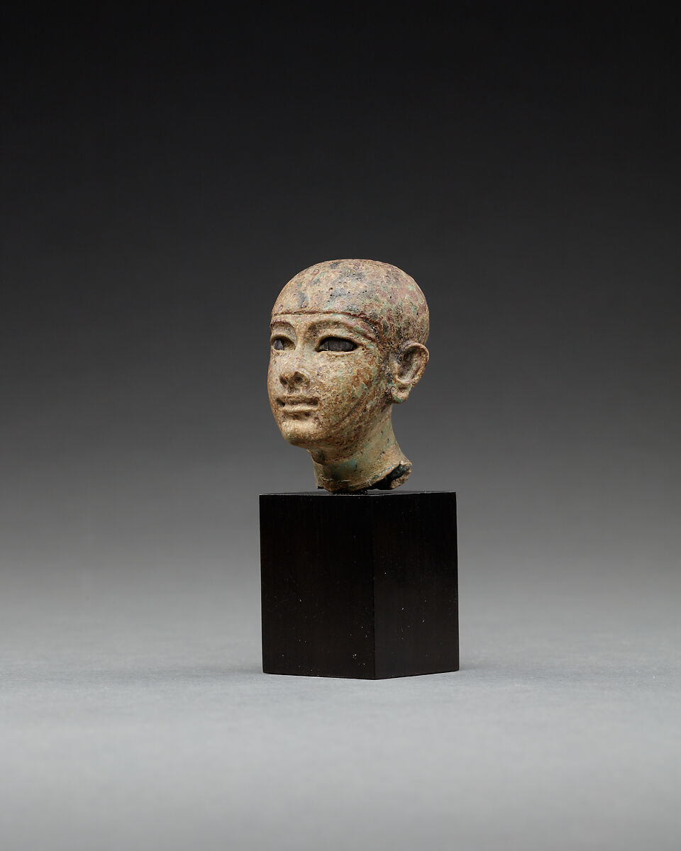 Head of a Statuette of Ptah, Faience