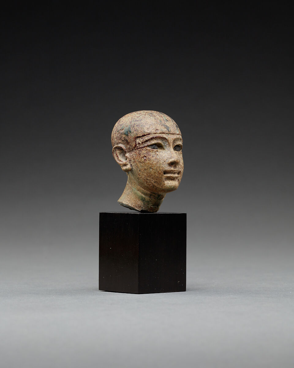 Head of a Statuette of Ptah, Faience
