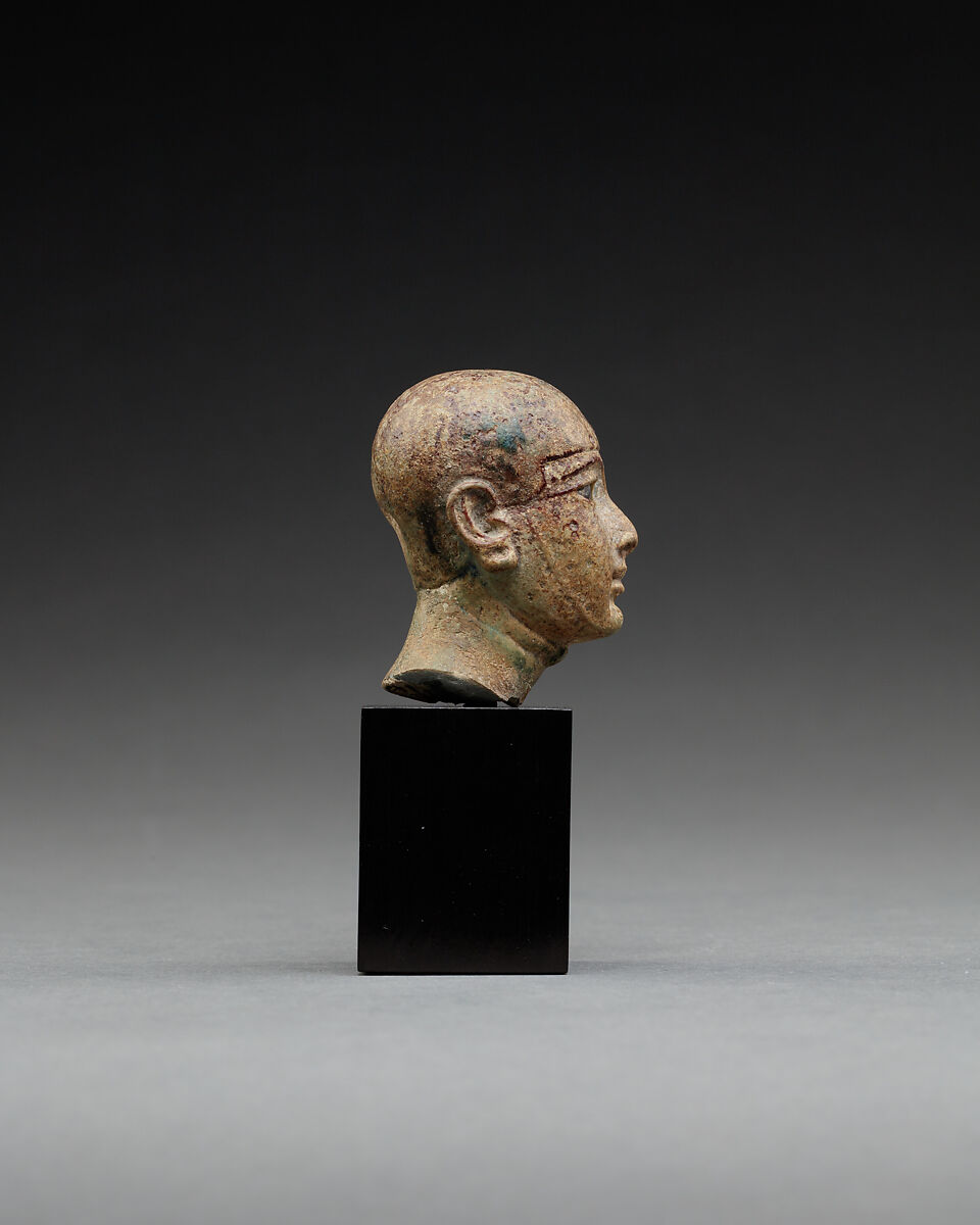 Head of a Statuette of Ptah, Faience