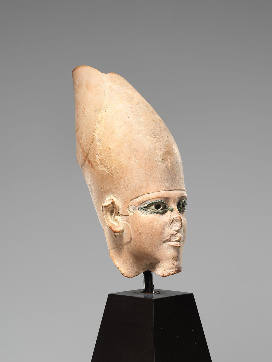 Head of a King, Probably Khafre, Wearing the White Crown, Limestone, cupreous metal, possibly paint, probably obsidian (pupil), stone(sclera)