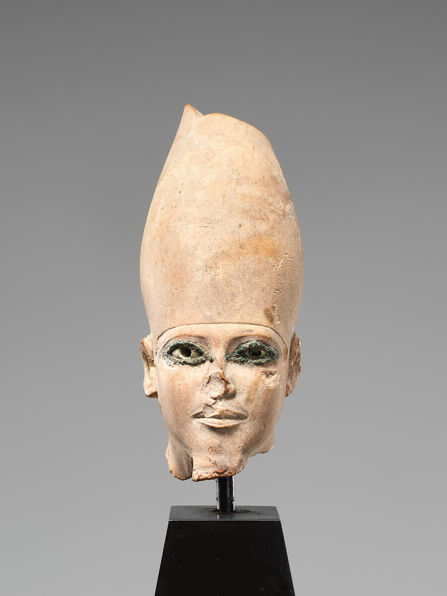 Head of a King, Probably Khafre, Wearing the White Crown, Limestone, cupreous metal, possibly paint, probably obsidian (pupil), stone(sclera) 