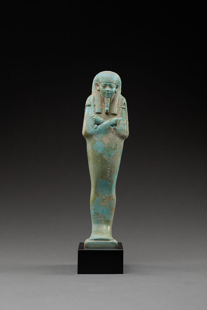 Shabti of the Overseer of the Fleet Hekaemsaf, Faience 