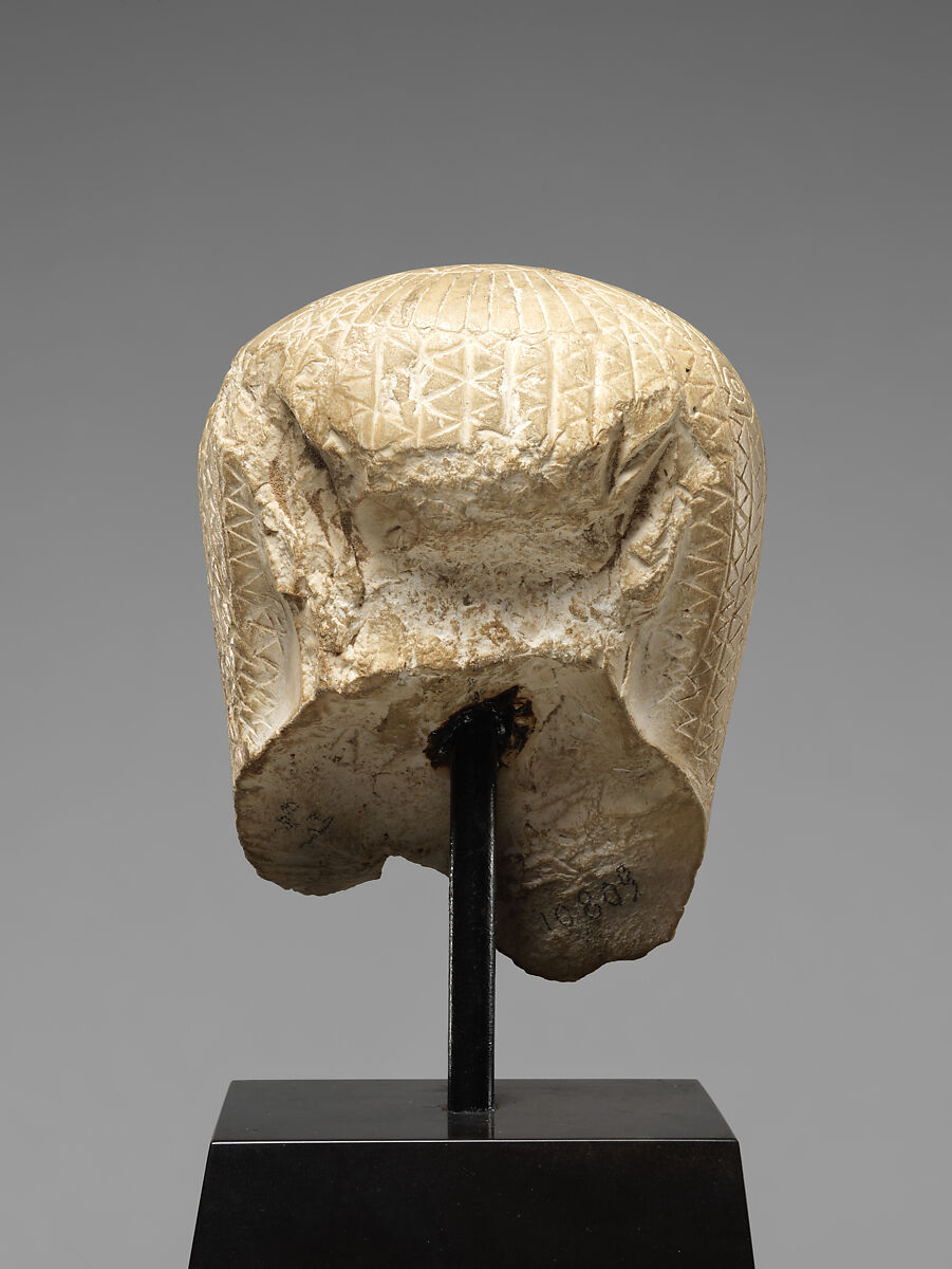 Head of a Queen Wearing a Vulture Headdress, Limestone,  paint