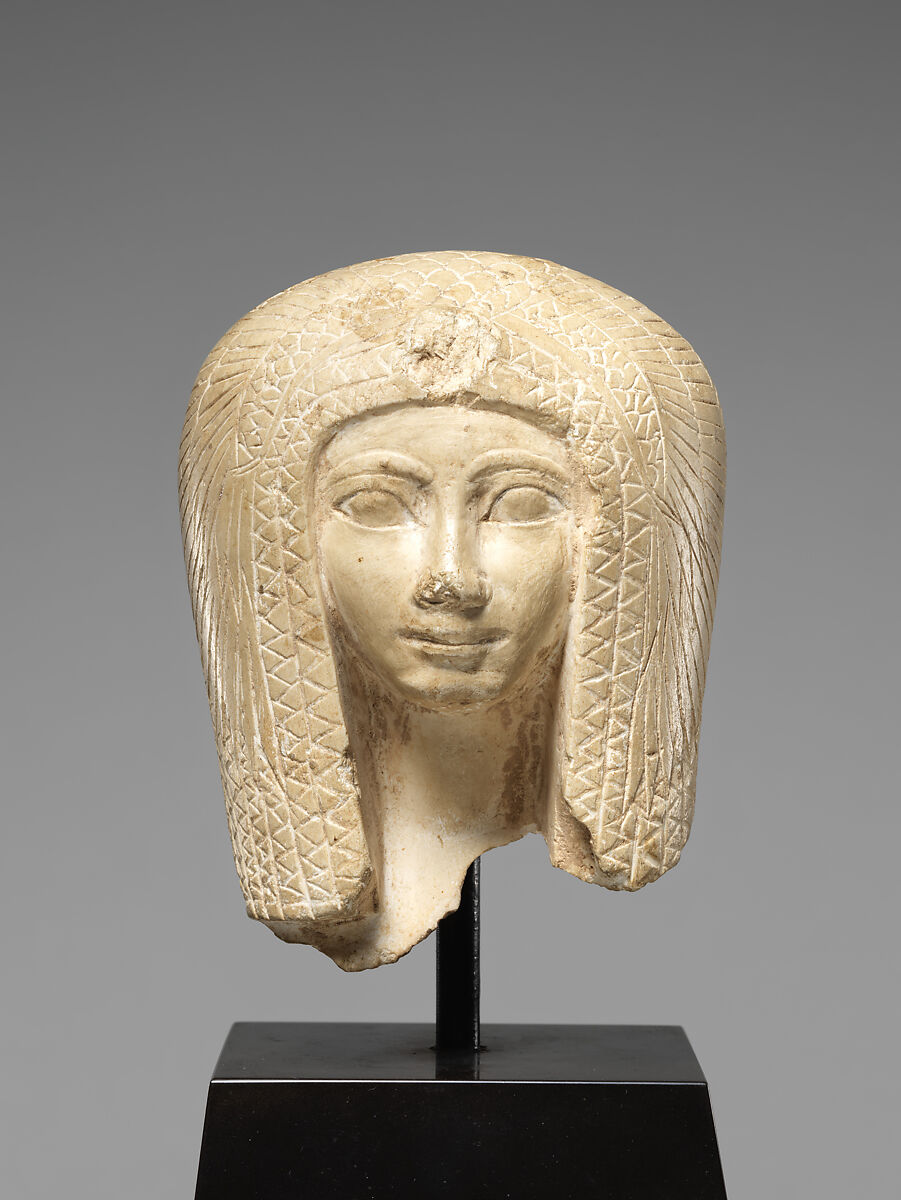 Head of a Queen Wearing a Vulture Headdress, Limestone,  paint 