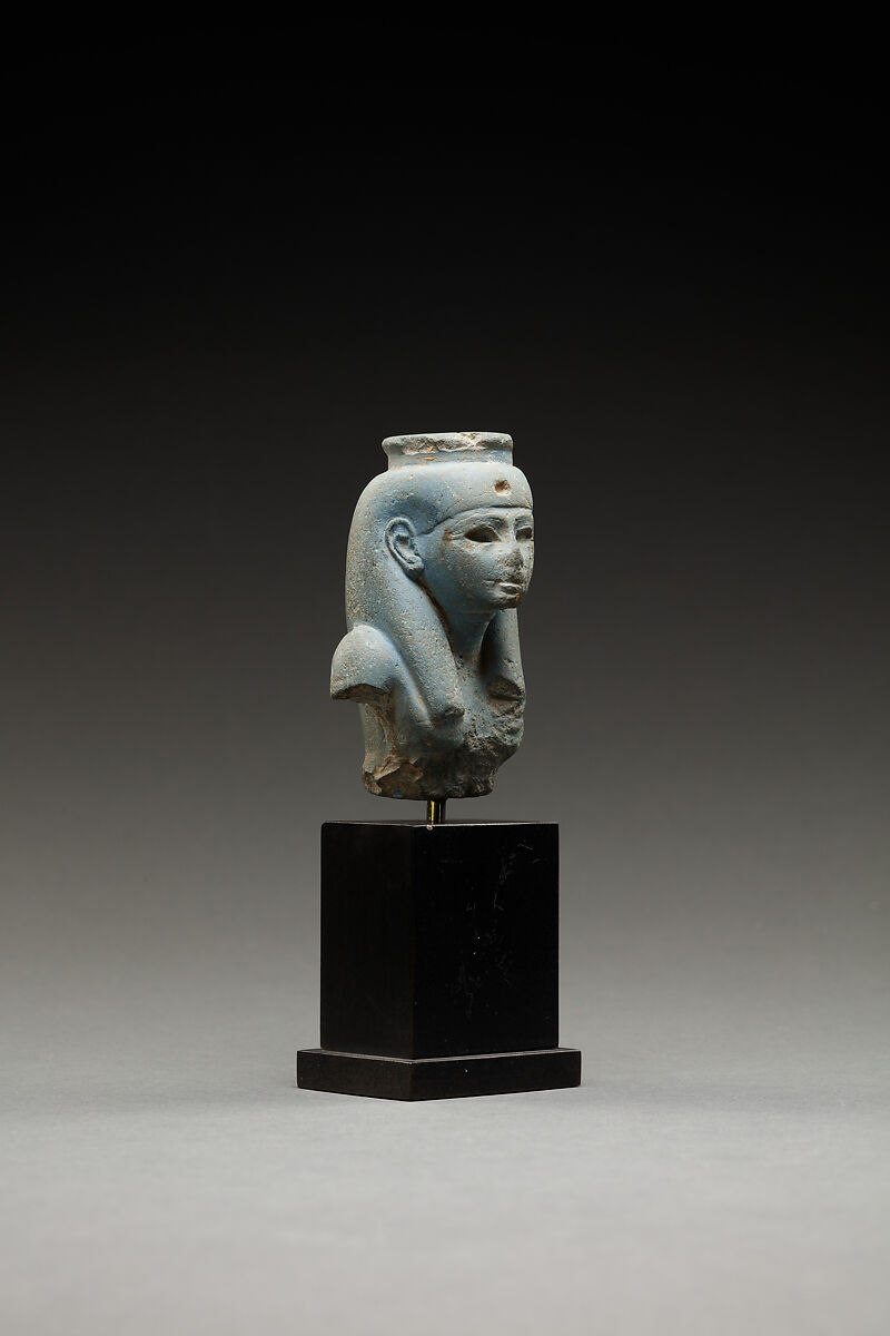 Upper part of Isis, from a figure of the goddess nursing Horus, Egyptian blue
