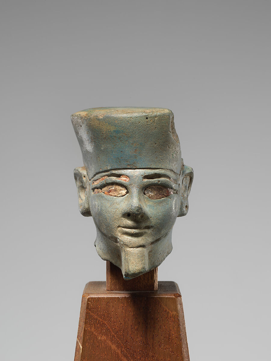 Head of Amun with inlaid eyes, Egyptian blue 