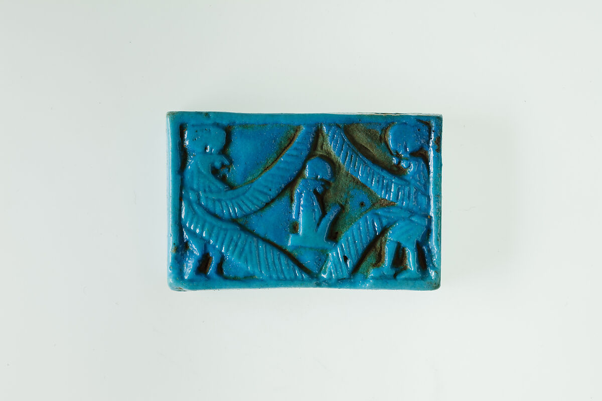 Spacer-bead with images of divinities and a king, Faience