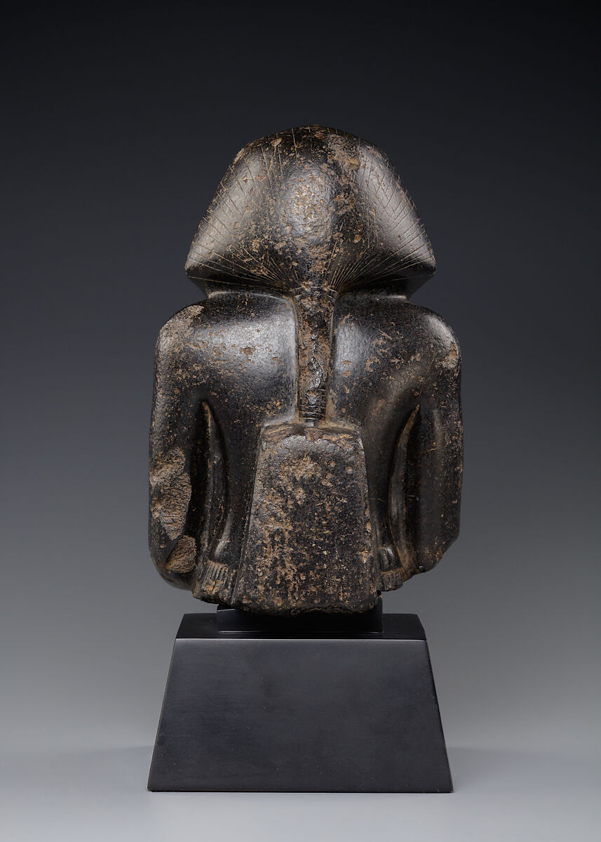 Upper Part of a Seated Statue of Pharaoh Senwosret III or Amenemhat III, Steatite or serpentinite