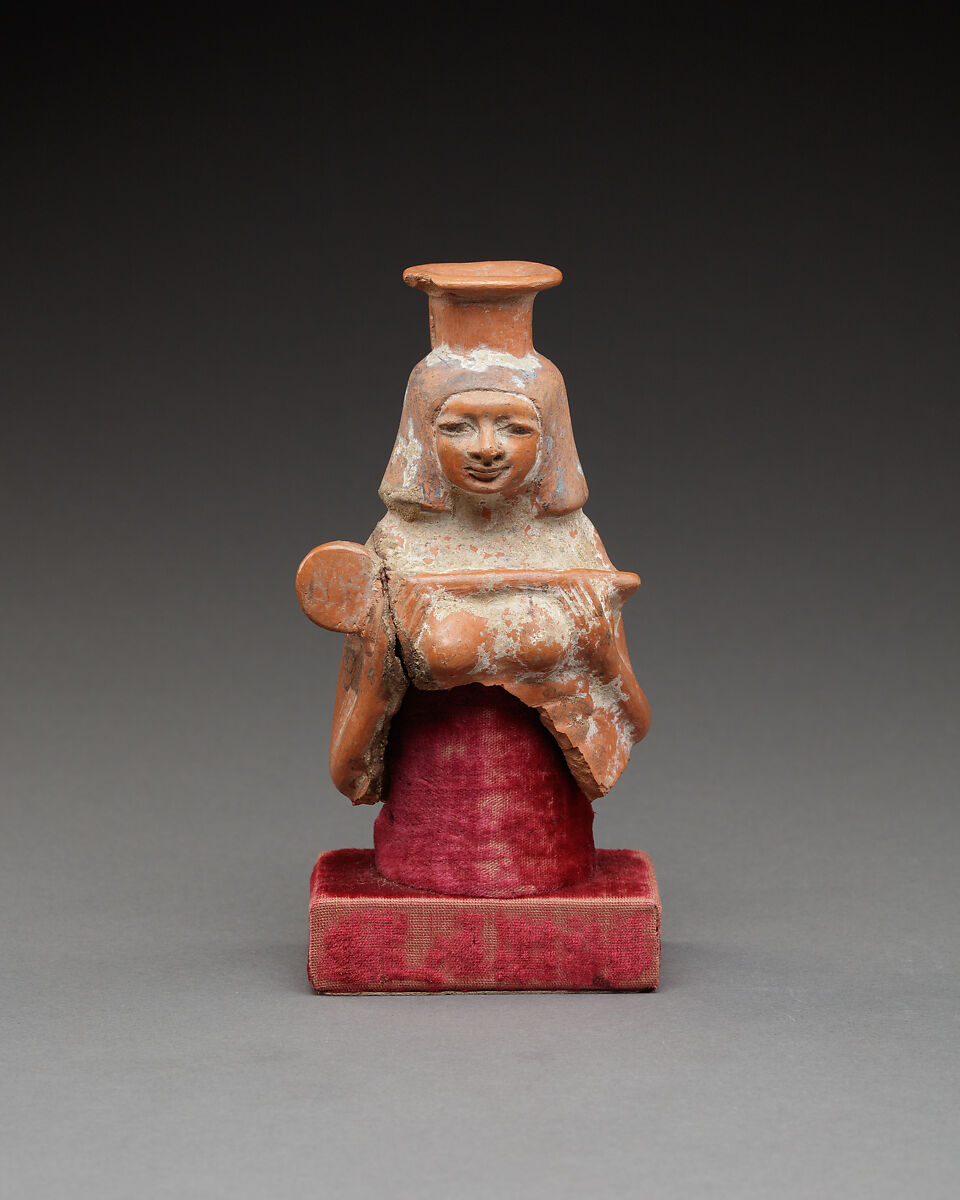 Upper Part of a Jar in the Shape of a Female Musician, Pottery, paint