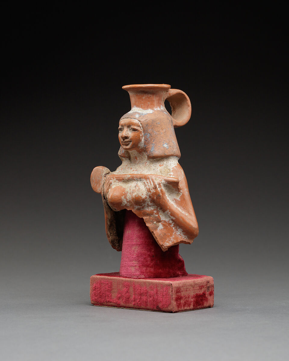 Upper Part of a Jar in the Shape of a Female Musician, Pottery, paint