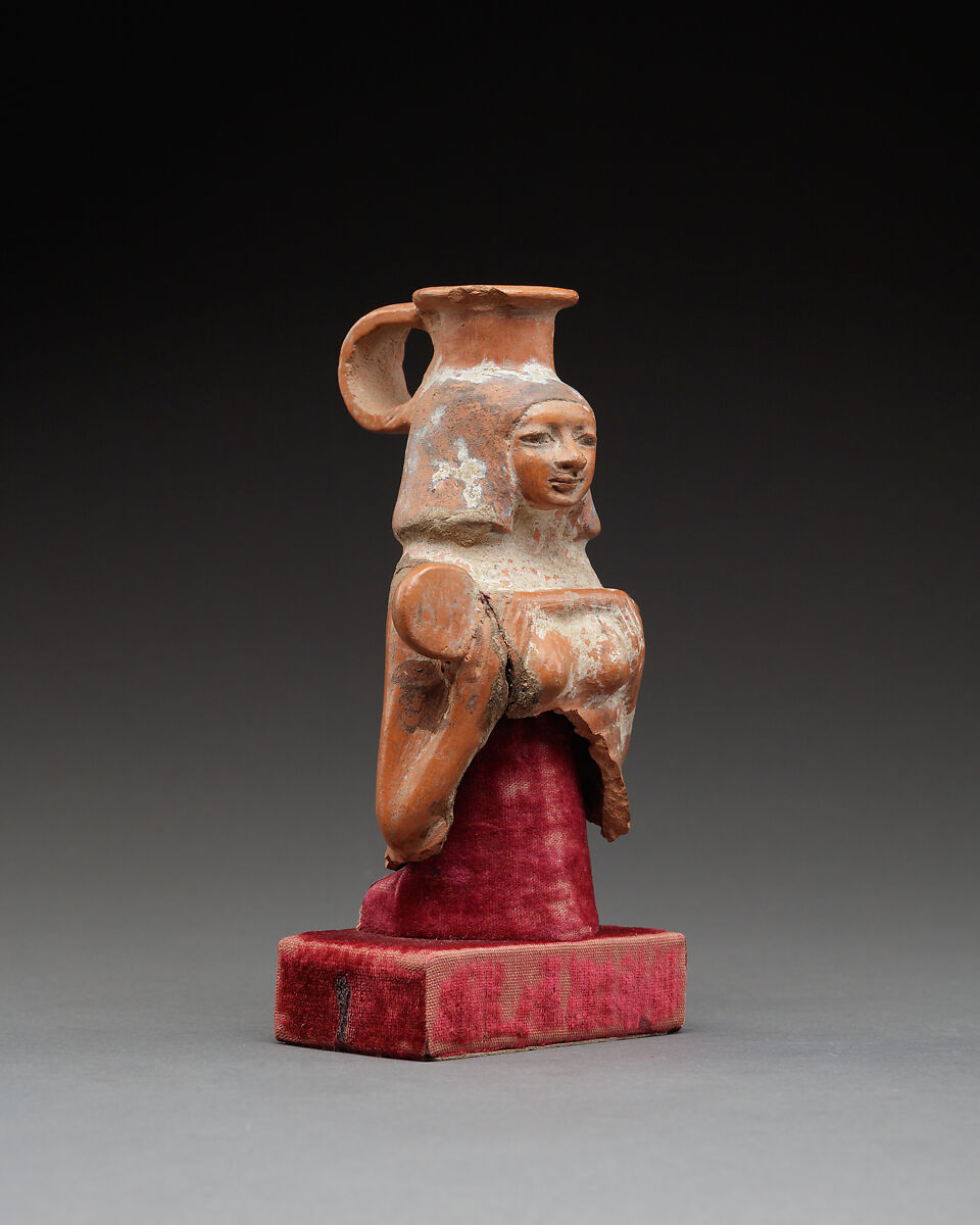 Upper Part of a Jar in the Shape of a Female Musician, Pottery, paint