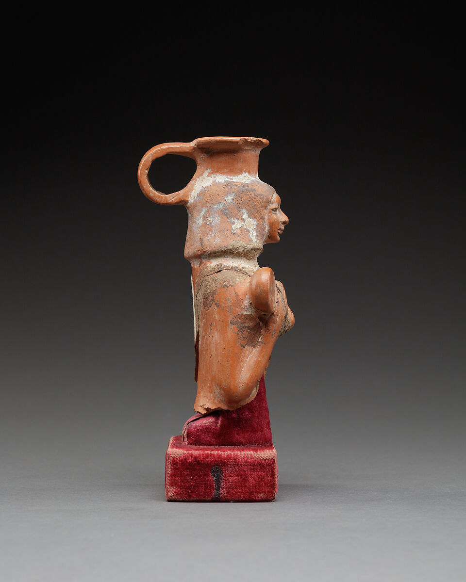 Upper Part of a Jar in the Shape of a Female Musician, Pottery, paint