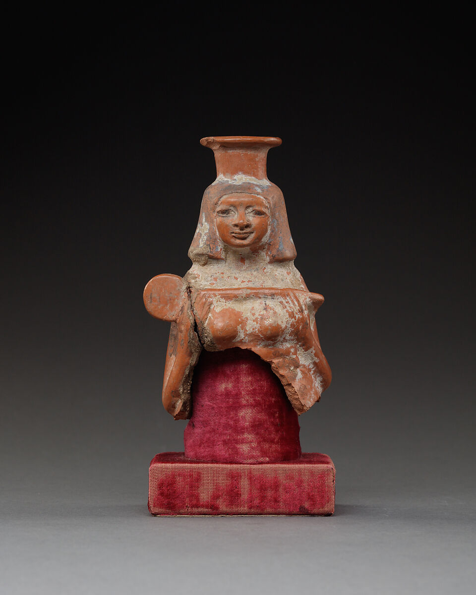 Upper Part of a Jar in the Shape of a Female Musician, Pottery, paint