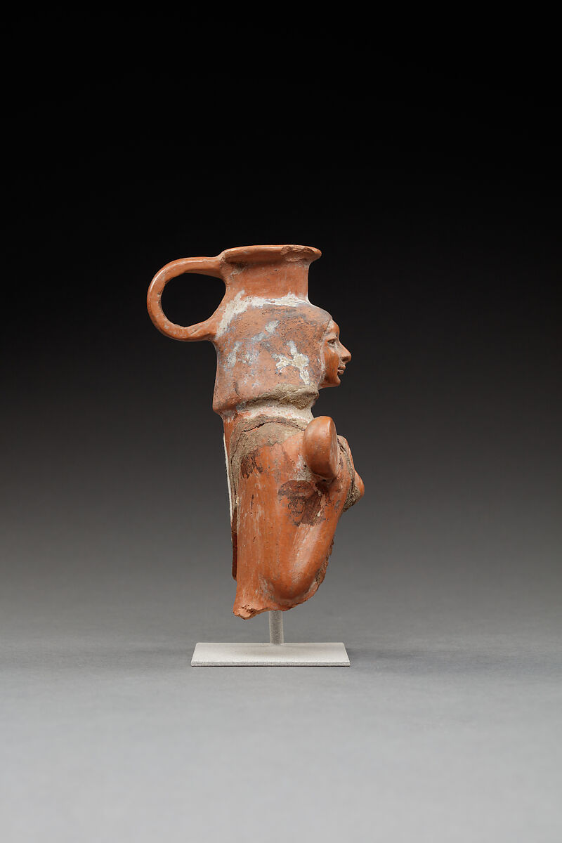 Upper Part of a Jar in the Shape of a Female Musician, Pottery, paint