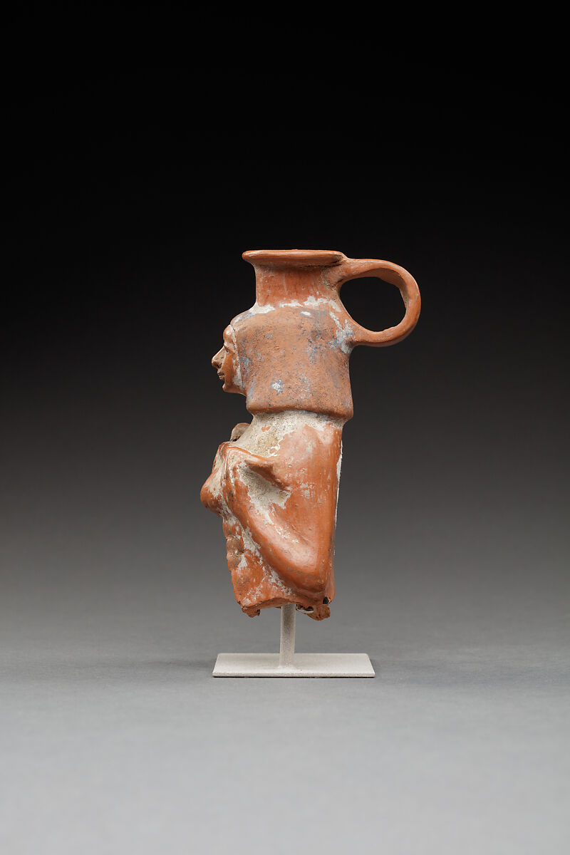 Upper Part of a Jar in the Shape of a Female Musician, Pottery, paint