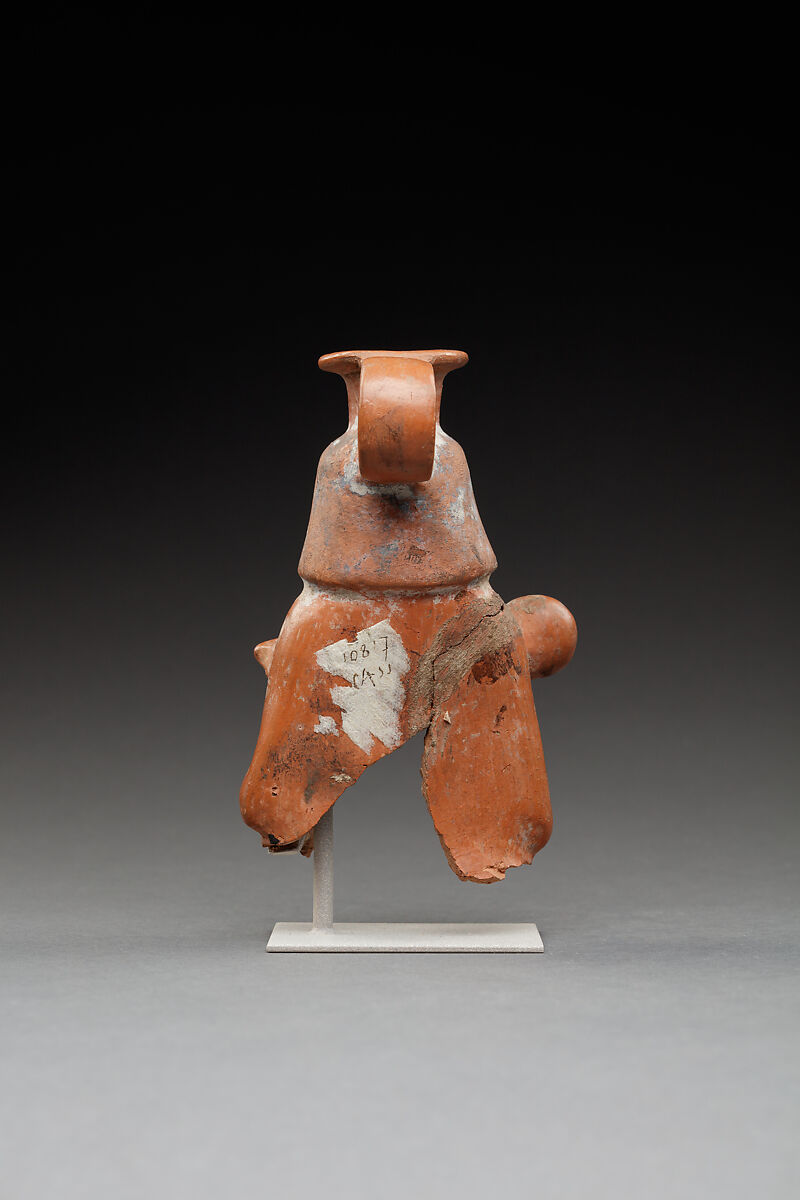 Upper Part of a Jar in the Shape of a Female Musician, Pottery, paint