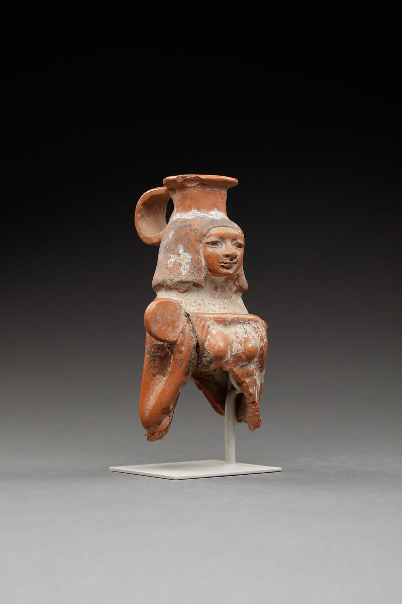 Upper Part of a Jar in the Shape of a Female Musician, Pottery, paint