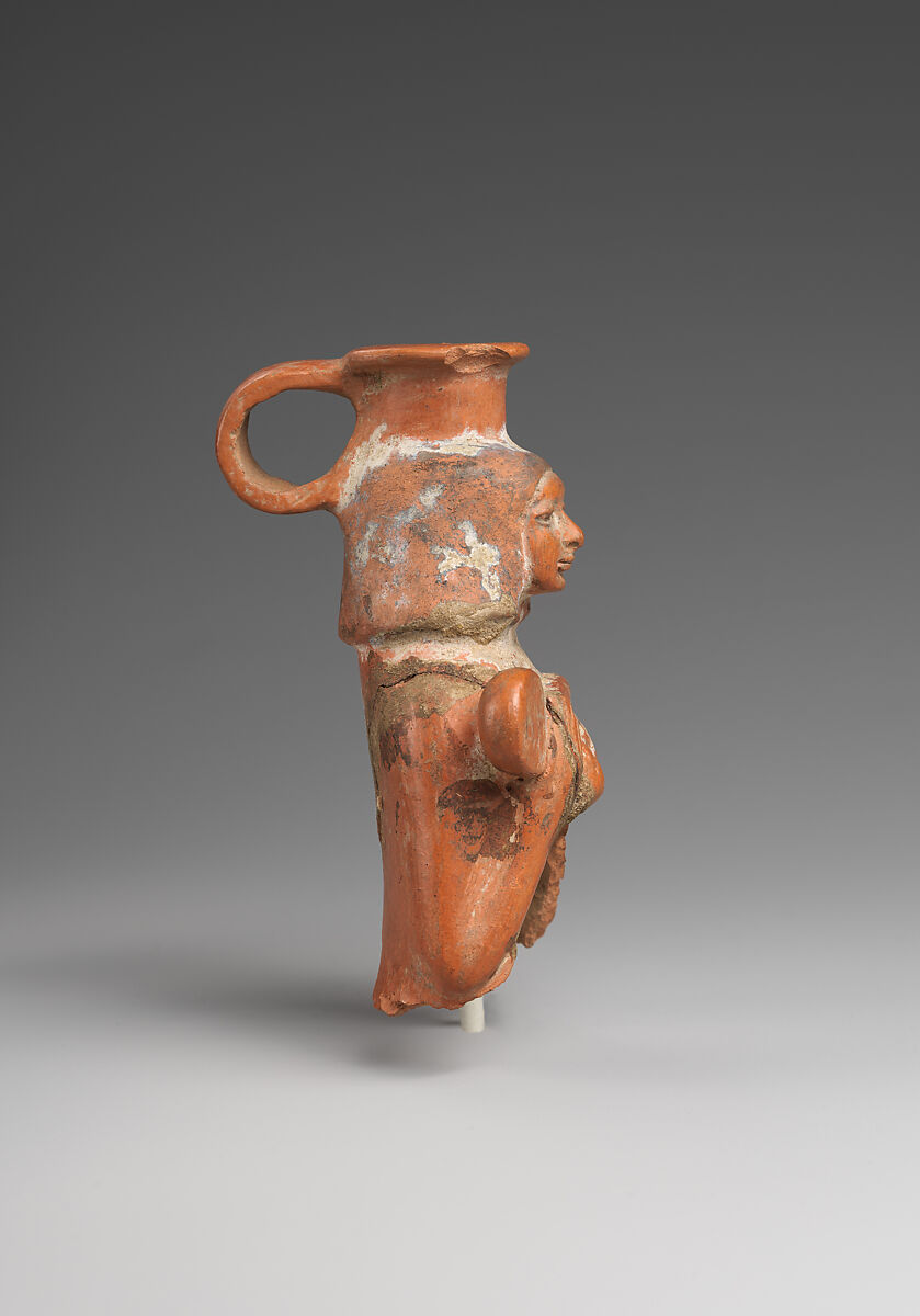 Upper Part of a Jar in the Shape of a Female Musician, Pottery, paint