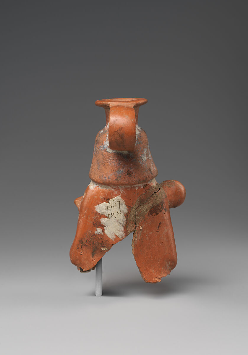 Upper Part of a Jar in the Shape of a Female Musician, Pottery, paint