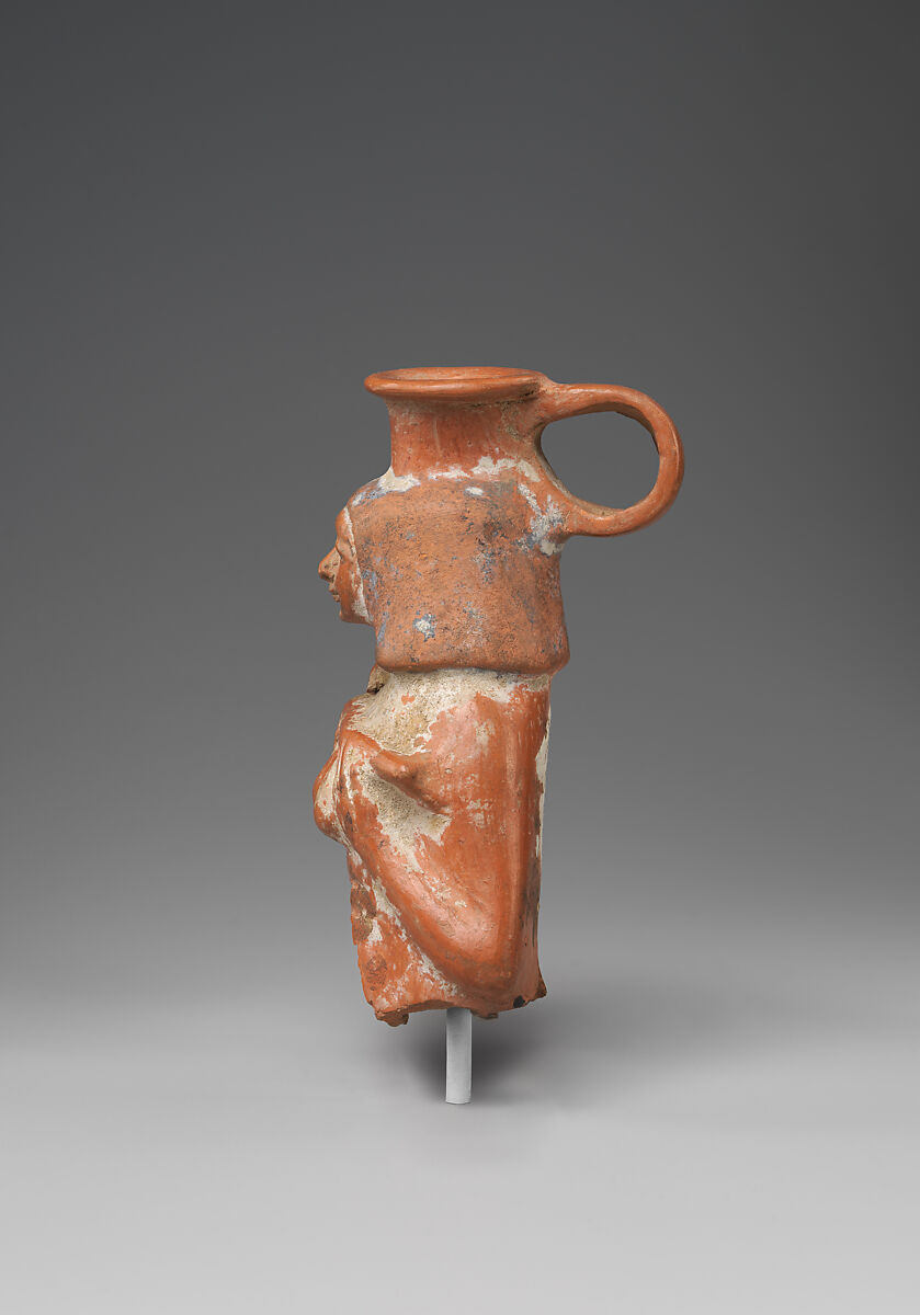 Upper Part of a Jar in the Shape of a Female Musician, Pottery, paint
