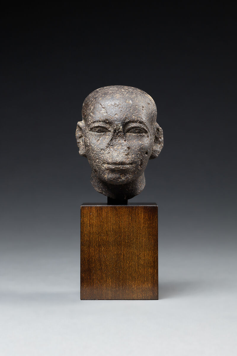 Head of a Man with a Shaved Head, Dense, gray-black hard stone 