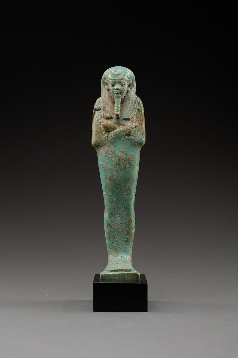 Shabti of the Overseer of the Fleet Hekaemsaf, Faience 