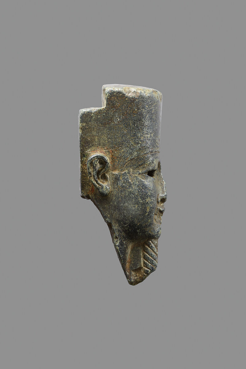 Head possibly from a figure of Amun-Min, Steatite