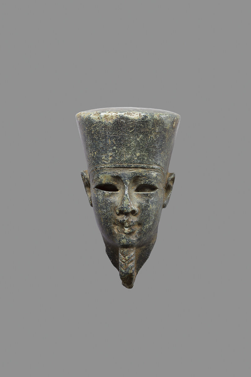 Head possibly from a figure of Amun-Min, Steatite 