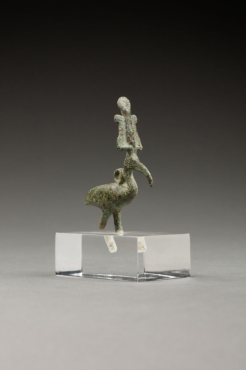 Pendant of an ibis wearing an atef crown, Cupreous metal