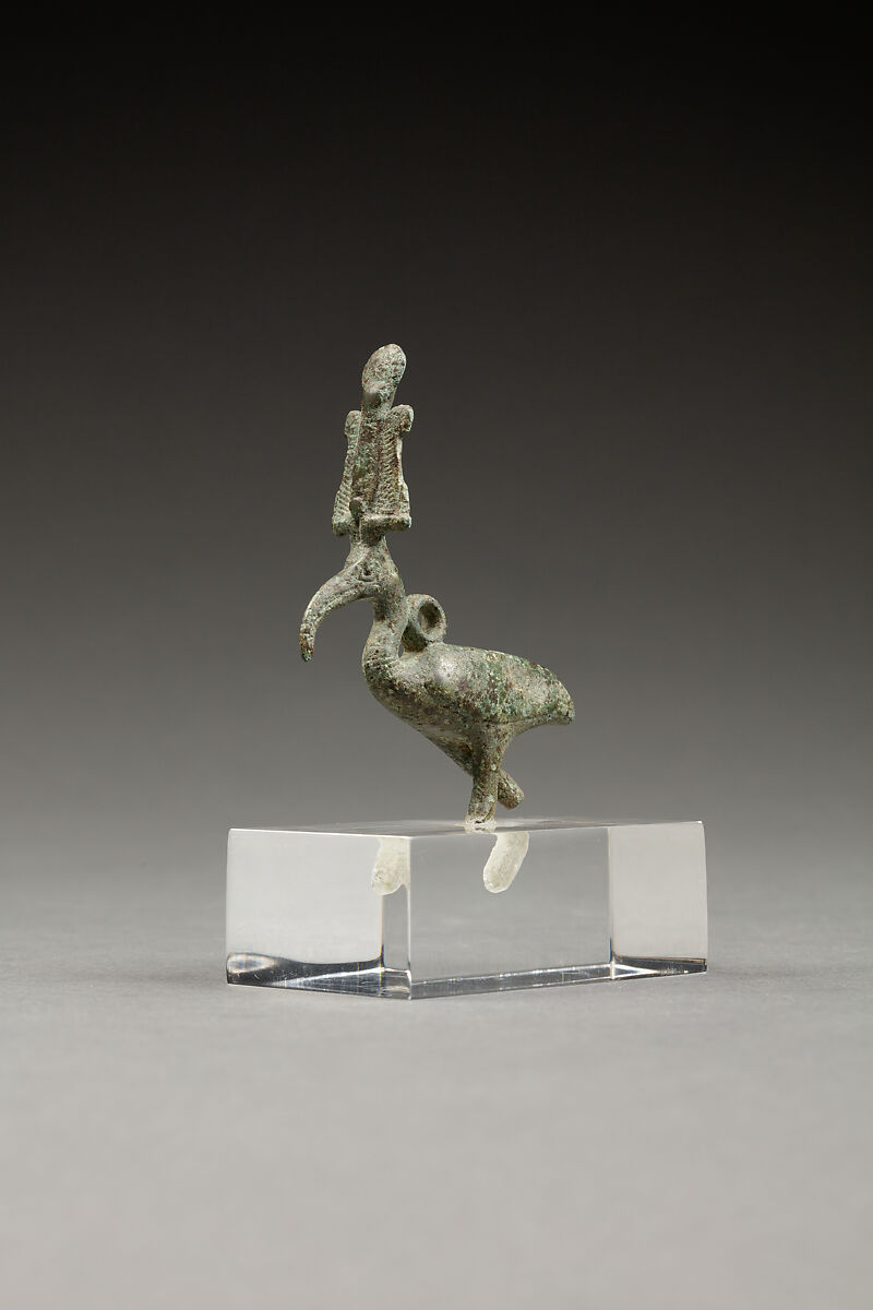 Pendant of an ibis wearing an atef crown, Cupreous metal