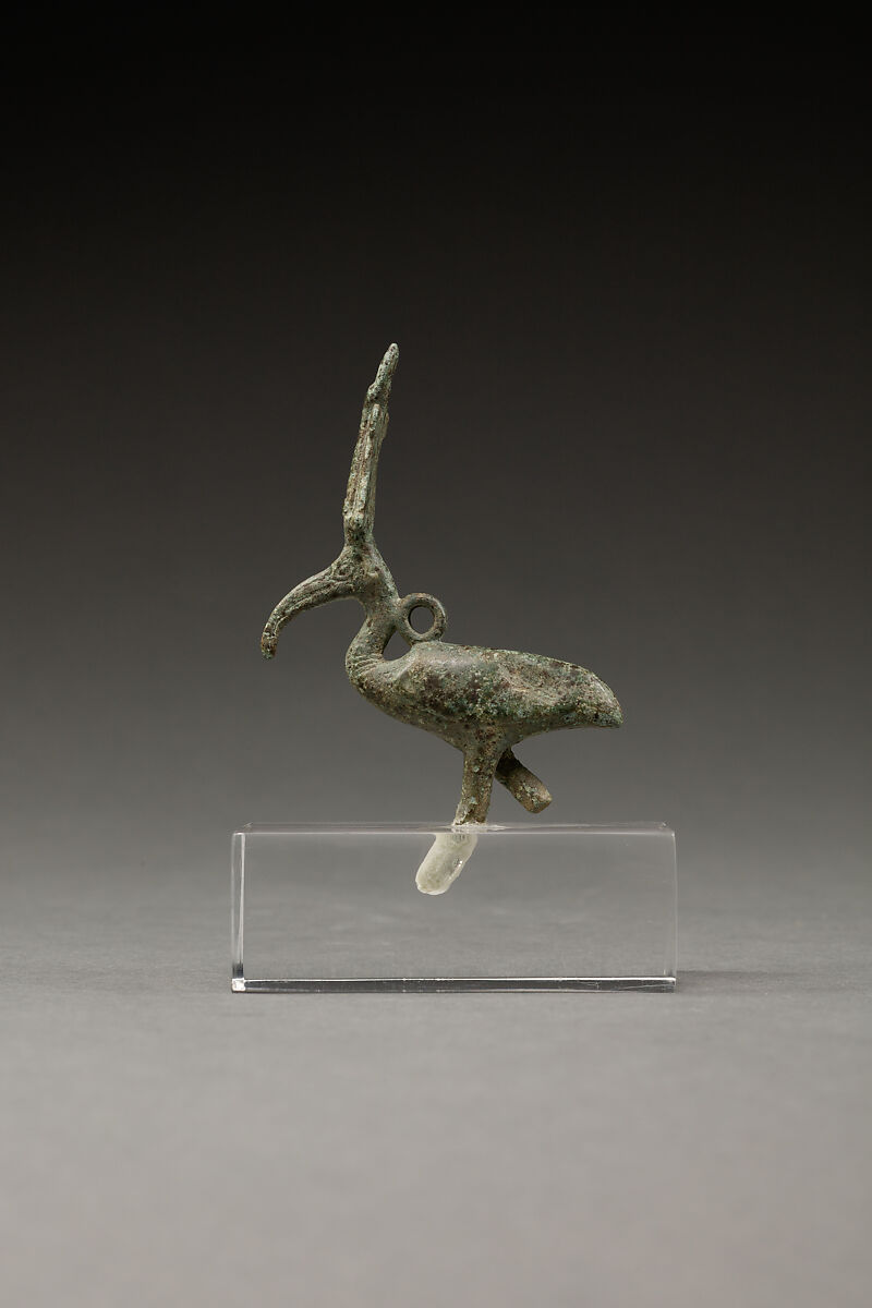 Pendant of an ibis wearing an atef crown, Cupreous metal