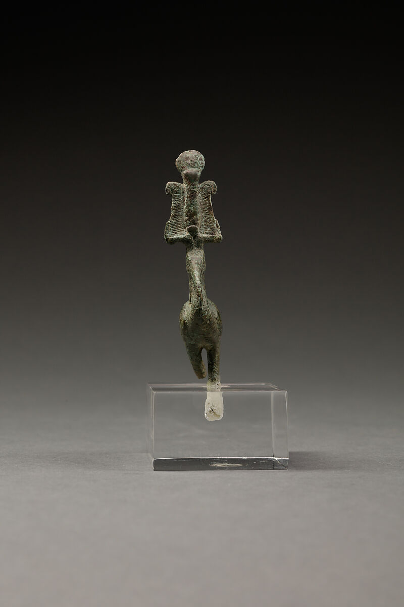 Pendant of an ibis wearing an atef crown, Cupreous metal