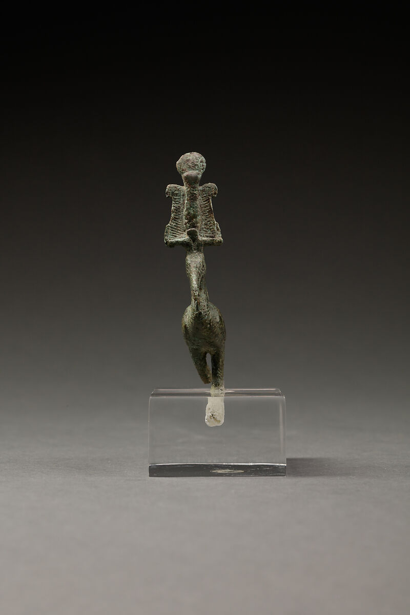 Pendant of an ibis wearing an atef crown, Cupreous metal