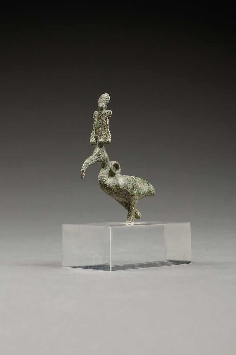 Pendant of an ibis wearing an atef crown, Cupreous metal