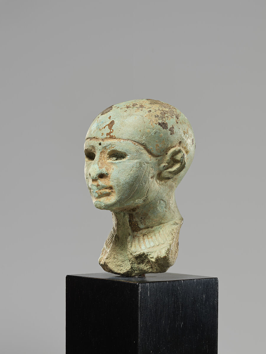 Head of Ptah, Egyptian blue, gold leaf
