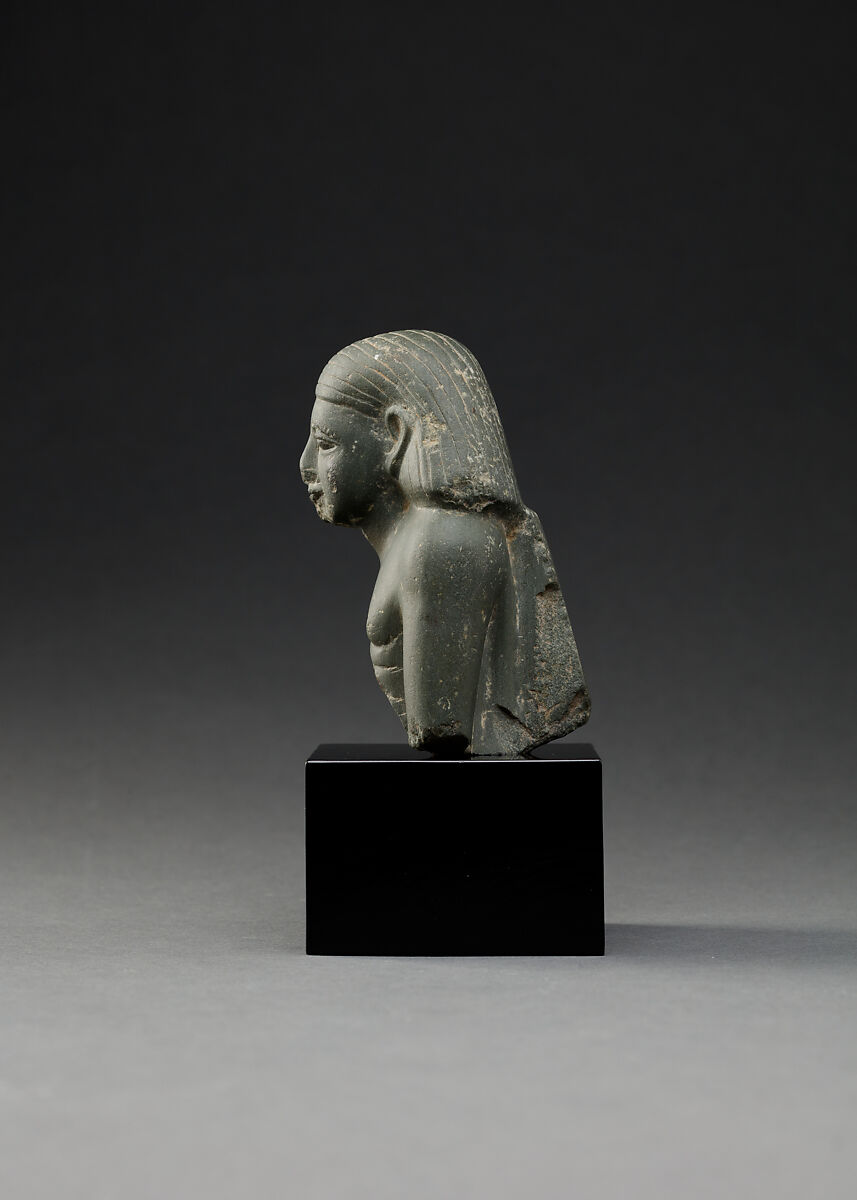 Upper part of a male seated figure, Fine-grained grey stone (graywacke?)