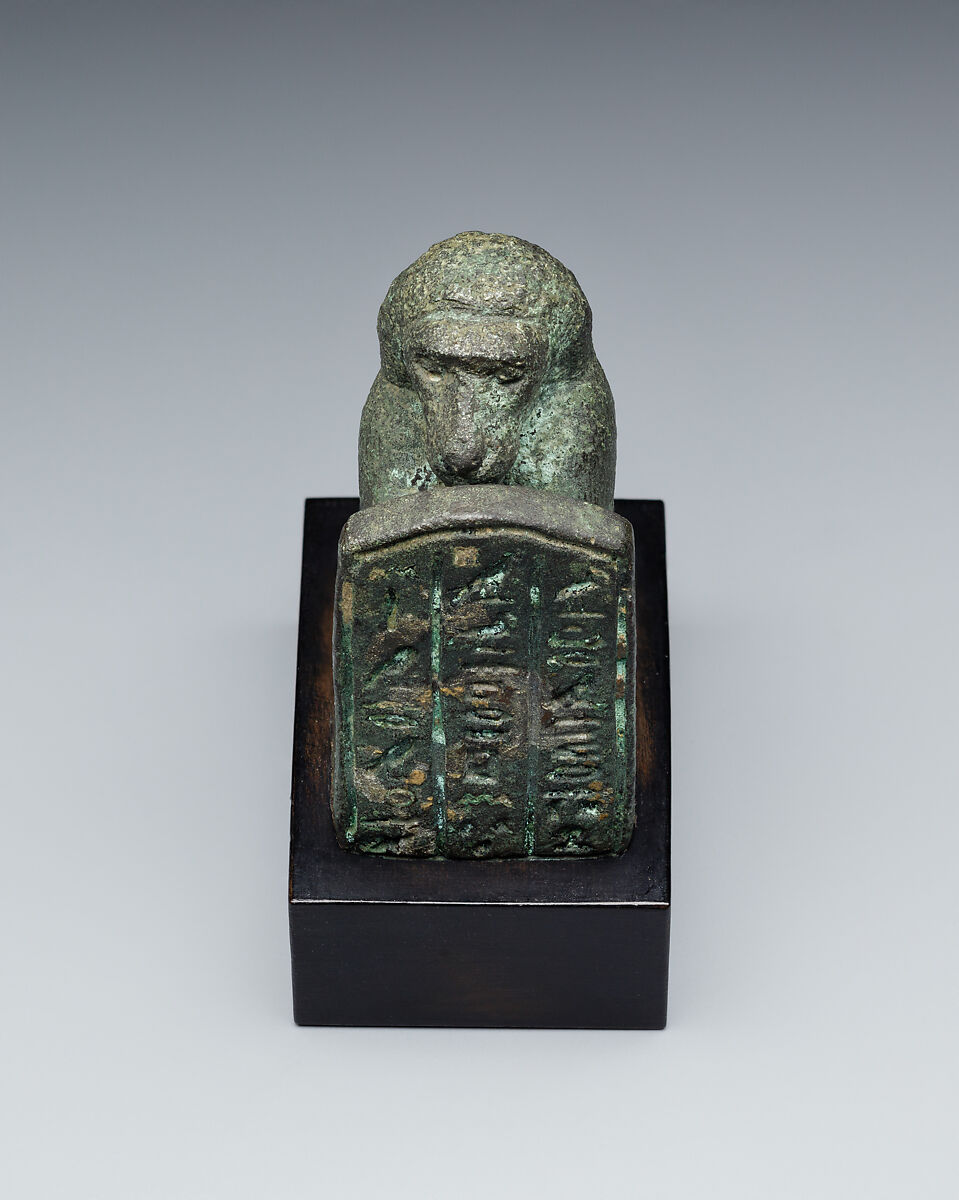 Baboon holding an inscribed stela dedicated to Iretherukhef, Copper alloy