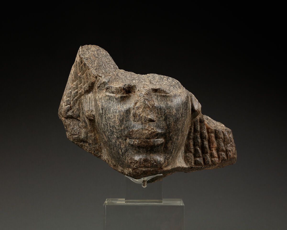 Fragmentary Head of a Man, Belonging to a Block Statue, Granodiorite 