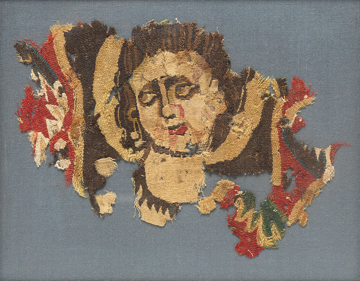 Fragment of a Woman, Linen, polychrome wool, Early Byzantine 