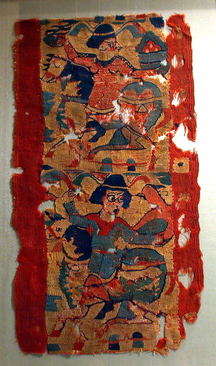 Band with two horsemen, Polychrome wool tapestry, Coptic 