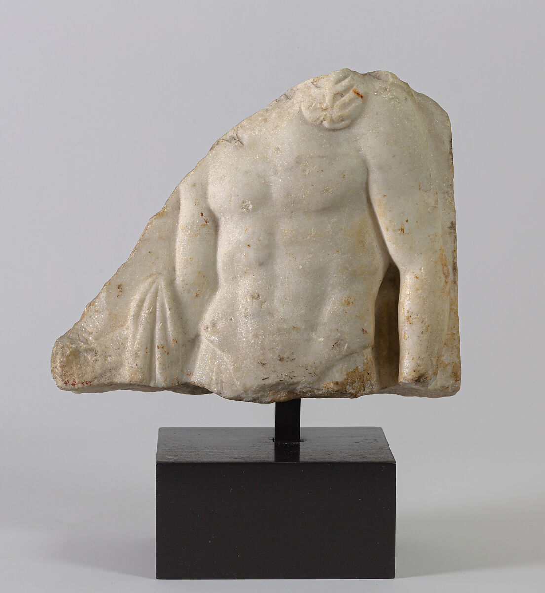 Marble relief fragment with male torso, Marble, Greek 