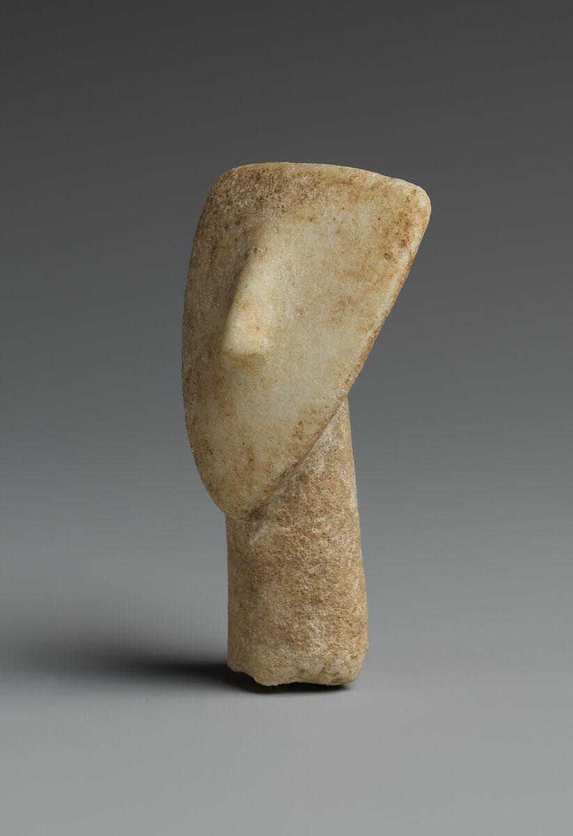 Head and neck from a marble figure, Marble, Cycladic
