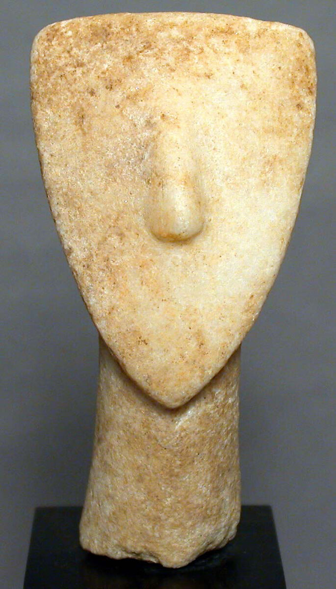 Head and neck from a marble figure, Marble, Cycladic 