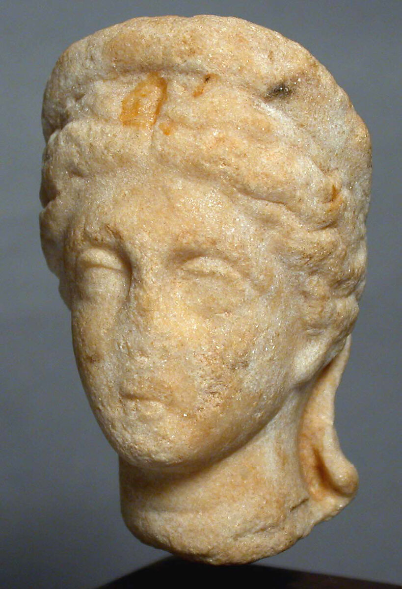 Marble head of a woman, Beige marble, Greek, from Egypt 