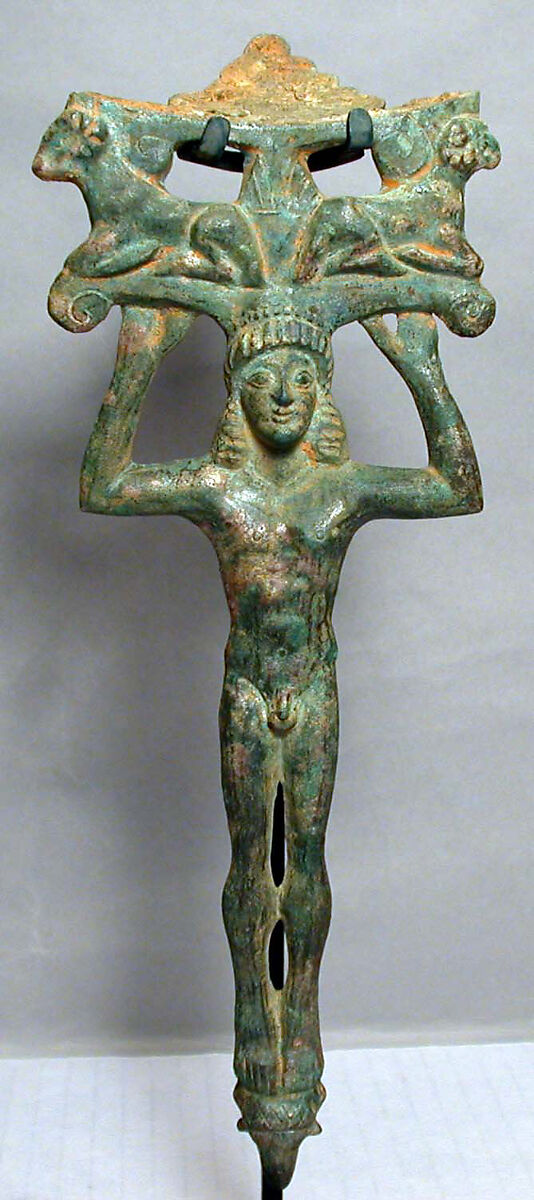 Bronze handle of a patera, Bronze, Greek, South Italian or Etruscan 