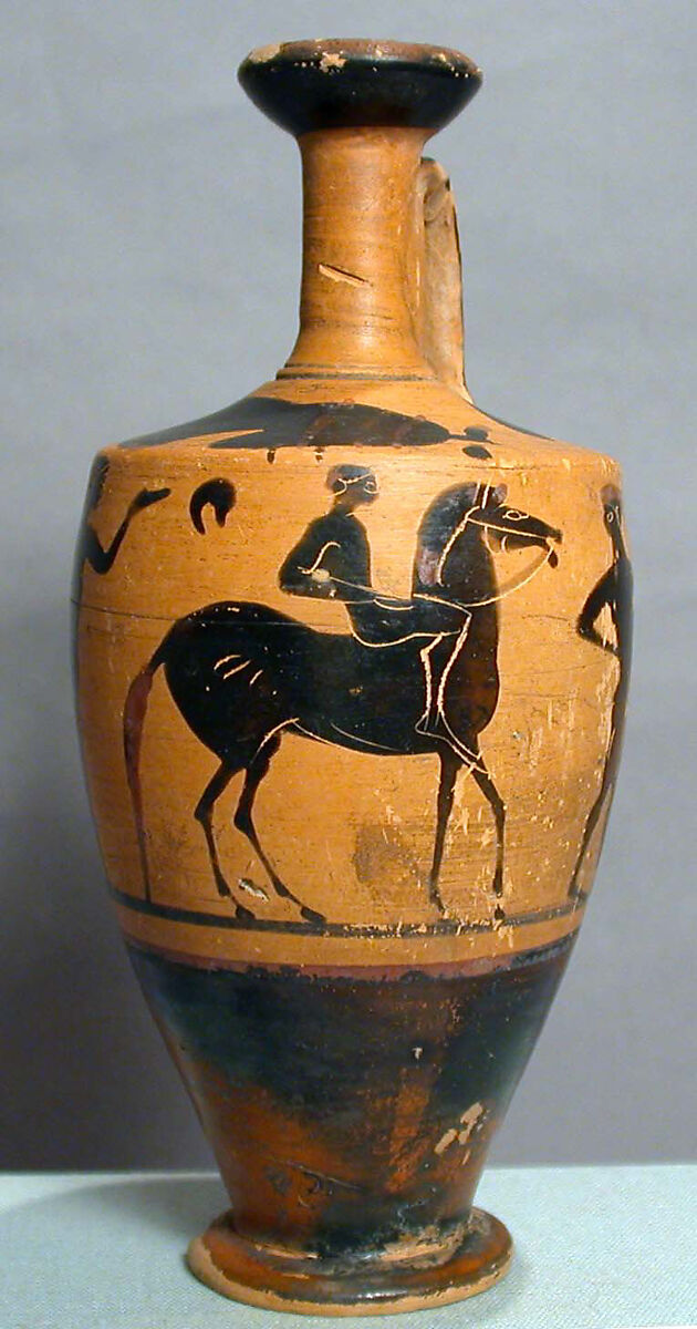 Terracotta lekythos, Attributed to the Cock Painter, Terracotta, Greek 